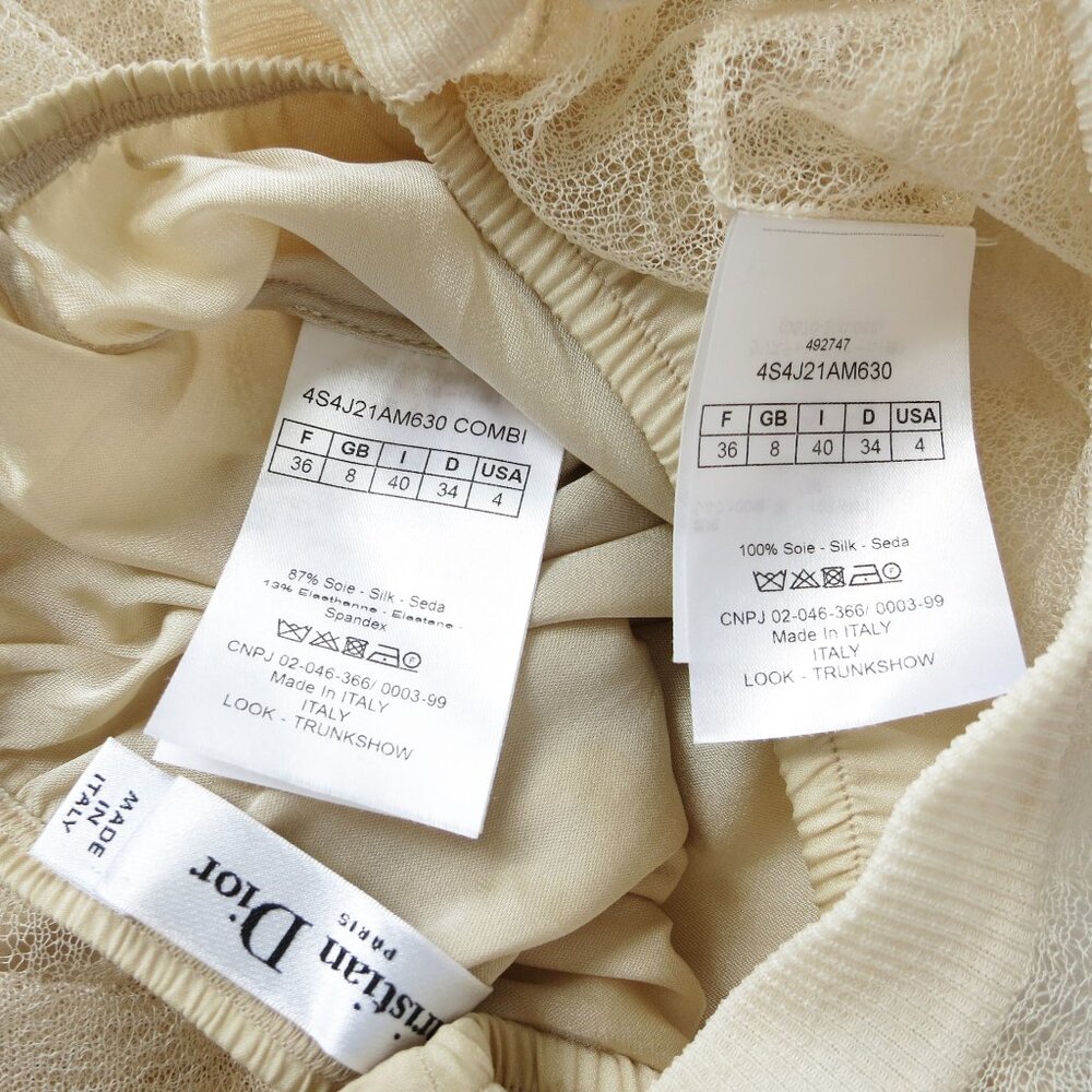 CHRISTIAN DIOR Beige Silk Tulle Ruffled Asymmetric Midi A-Line Sheer Skirt 36 - Picture 8 of 8